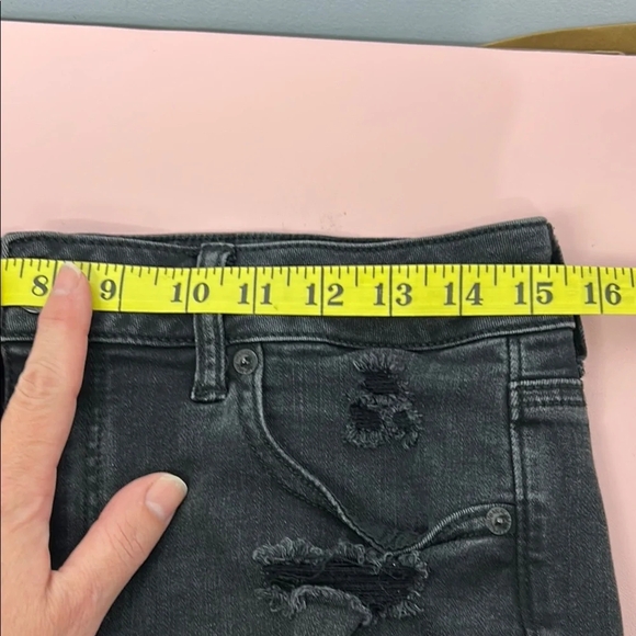 American Eagle Outfitters Black Hi Rise Shortie Distressed Jean Shorts - Picture 8 of 10